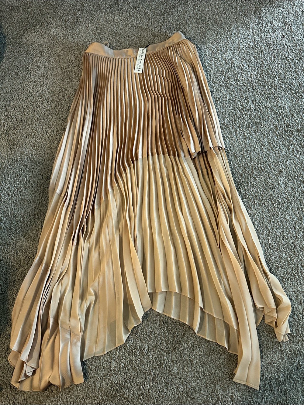 Alice + Olivia Beige Pleated Asymmetric Maxi Skirt